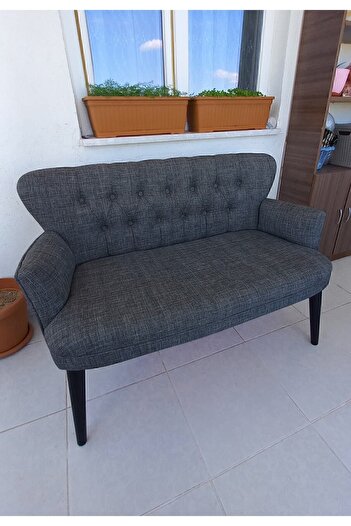Azra Aksesuar Balkon Koltuğu-berjer-koltuk Takımı -çay Seti Koltuk-gri-keten -ofis Koltuğu -ahşap