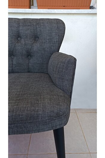 Azra Aksesuar Balkon Koltuğu-berjer-koltuk Takımı -çay Seti Koltuk-gri-keten -ofis Koltuğu -ahşap