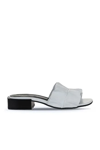 Bueno Shoes Women's White Leather Heeled Slippers - 01ws4905