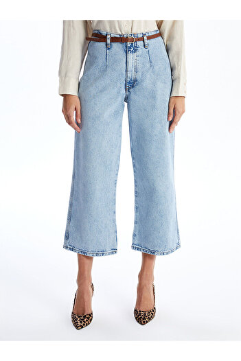 LC Waikiki Lw - Wideleg Women's Jeans Trousers with Belt on the Waist