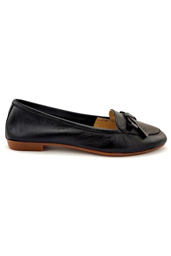 ALBİNİ 81693 Genuine Leather Women's Daily Ballerinas-Black