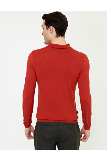 Pierre Cardin Kiremit Slim Fit Düğmeli Polo Yaka Triko Kazak 50241379-VR031