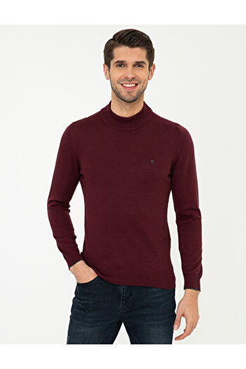 Pierre Cardin Bordo Slim Fit Yarım Balıkçı Yaka Basic Triko Kazak 50248552-VR014