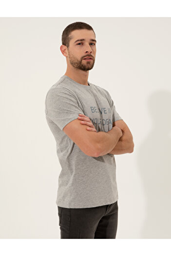 Pierre Cardin Μπλουζάκι με λαιμόκοψη σε γκρι μελανζέ Slim Fit 50249350-VR091