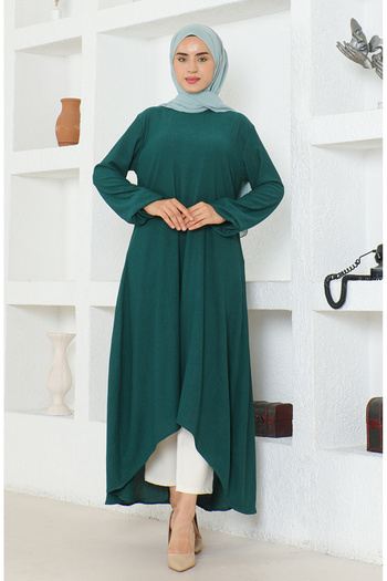 sefamerve Asymmetric Cut Long Tunic - Wrapped Fabric, Emerald Green 1034-01