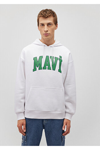 Mavi Logo Baskılı Kapüşonlu Beyaz Sweatshirt 067149-620