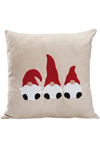 ÖZENEV Beige Punch Patterned 43X43 Christmas Throw Pillow Cover