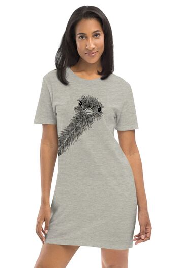 ROCKANDROLL Ostrich Curiosity Gray Short Sleeve Combed Cotton T-Shirt Dress