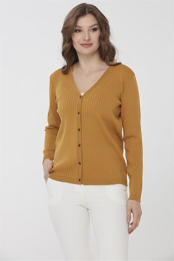 Desen Triko Women's Lurex Knitwear Summer Cardigan Mustard
