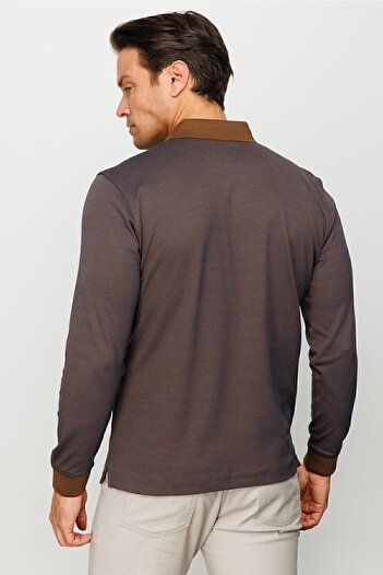 Desen Triko Erkek Polo Yaka Yelken Desenli Sweatshirt Kahve
