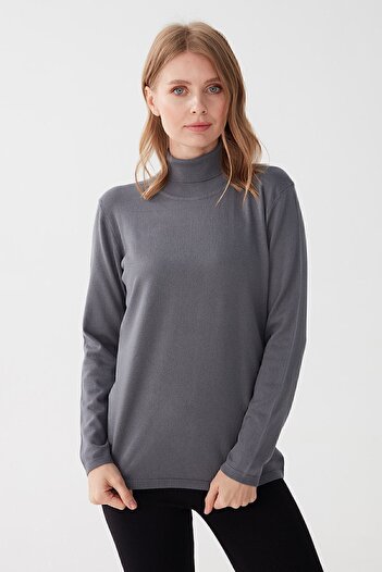 Desen Triko Women's Lycra Long Sleeve Basic Full Fisherman Blouse Smoked
