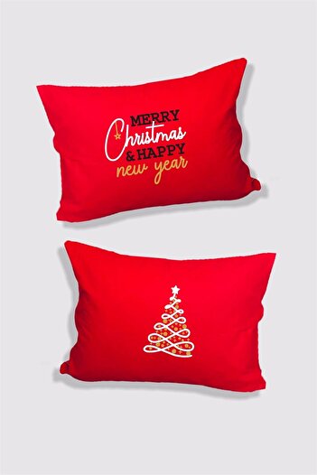 Hediyenza Mery Christmas and Happy New Year Gift Double Decorative Pillow Case 50x70 Cm - Red