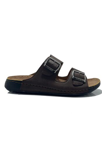 POLİKAMP Men's Casual Brown Slippers - Double Buckle Design