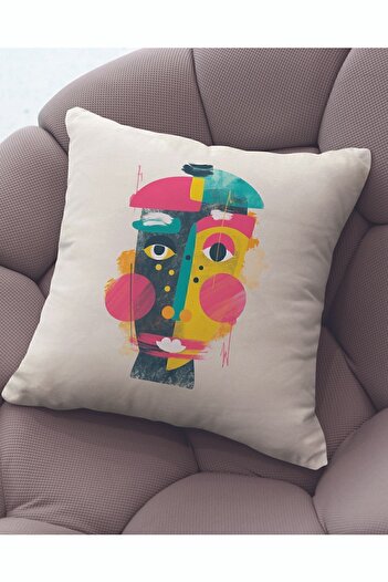 ÖZENEV Velvet 43x43 Cm Throw Pillow Case Decorative Soft Living Room Abstract Face