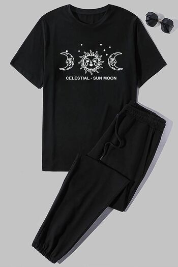 uyguntarz Σετ φόρμας 2 τεμαχίων Unisex Sun Moon Printed