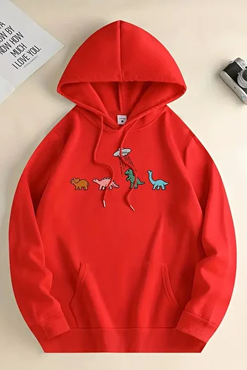 uyguntarz Dinosaur Printed Space Oversize Sweatshirt