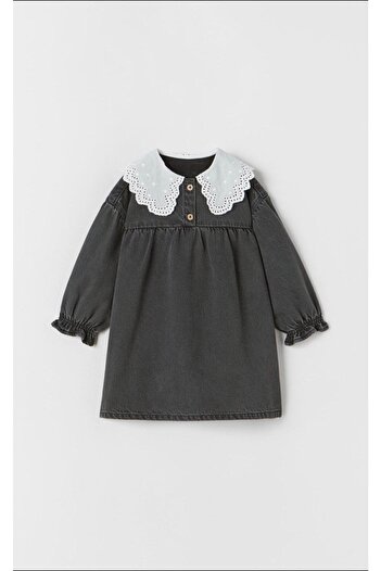 LADİN Girl's Scallop Collar Jean Dress