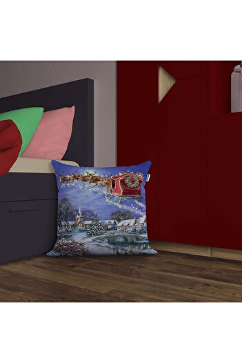 Sakallı Yılbaşı Kart Postal Desen 3d Digital Baskılı Dekoratif Kırlent Kılıfı