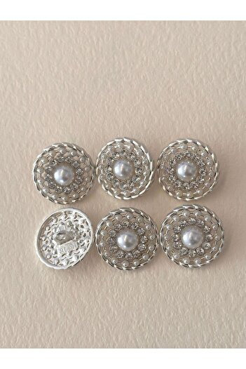 ODDA TASARIM ATÖLYESİ Silver Colored Design Dress and Jacket - Pearl and Crystal Stone Detail, Cuff Length Buttons