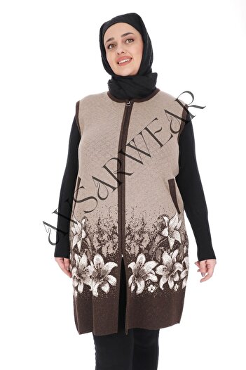 AVSARWEAR Floral Patterned Plus Size Vest with Pockets AVS-1701234399