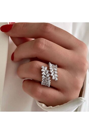 neslyaccessories Zirkon Taşlı Ayarlanabilir Rodyum Yüzük