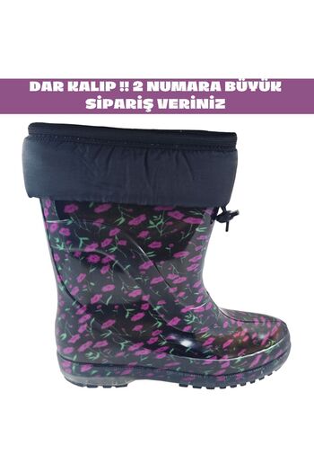 fafatara Purple Floral Pattern Women's Wool Waterproof Snow and Rain Boots