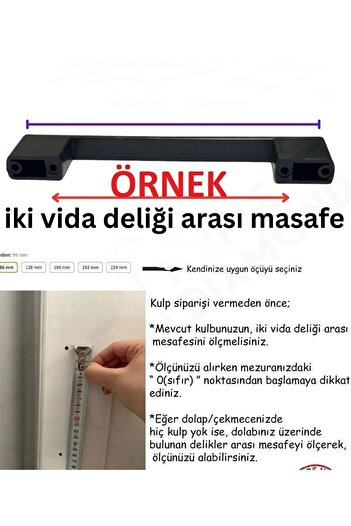 ETİK AKSESUAR Plastik Kulp Köprü Siyah 96mm & 128mm Çift Ölçü Kulp Dolap Kulp Çekmece Kulp(VİDADAHİL)
