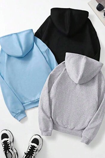 uyguntarz Unbedrucktes Unisex-Sweatshirt mit Kapuze in Übergröße, 91 cm lang