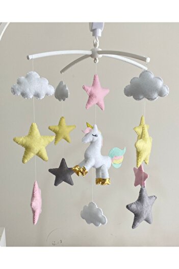 SefDen Lazer Kesim Atölyesi (Müzik - Aparat Dahil)Unicorn figürlü el yapımı kız bebek beşik dönencesi