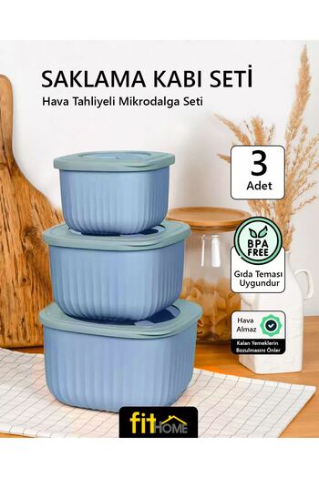 FİTHOME Set of 3 Silicone Lid Airtight Microwave and Freezer Storage Containers
