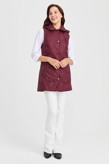 Desen Triko Women's Hooded Quilted Vest Claret Red