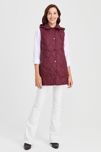 Desen Triko Women's Hooded Quilted Vest Claret Red