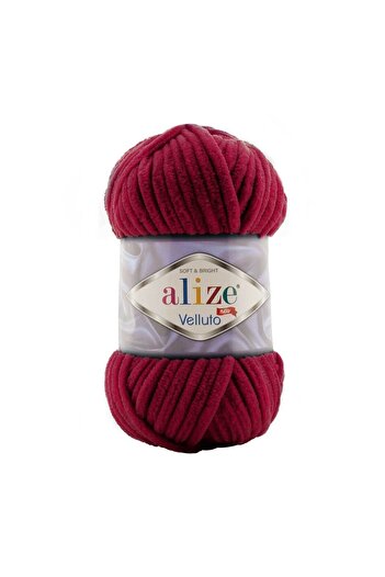 Alize Subebek 5 Pieces Velluto Velvet Hand Knitting Yarn Color: 107 Cherry