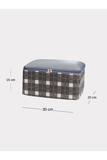 NACAREV Küçük Boy Gri Kare Desen Ekoseli Baza Altı Bavul Içi Düzenleyici Organizer Seyahat Hurcu 30x20x15cm