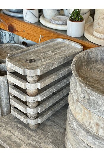 Polen Stone Silver Travertine Self-Standing Decorative Tray