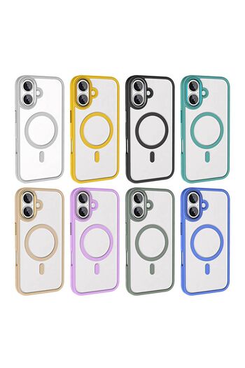 Rivor Apple iPhone 16 Uyumlu Kılıf Kamera Çıkıntılı Magsafe Destekli Kenarları Renkli Şeffaf Kapak