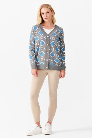 Desen Triko Women's V-Neck Square Patterned Cardigan