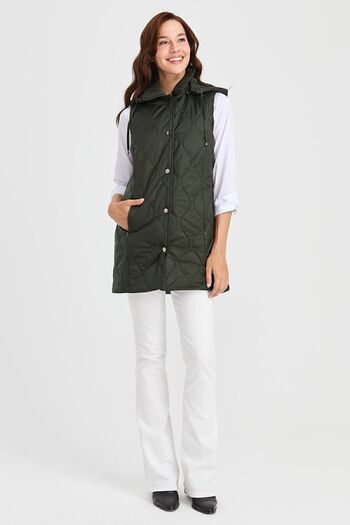 Desen Triko Women's Hooded Quilted Vest Green