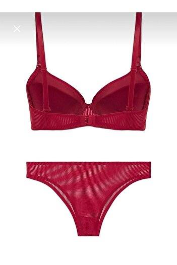 Demirtaş Bra and Panty Set - Red Supported
