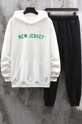 uyguntarz Λευκό Unisex New Jersey Oversize Σετ φόρμας με κουκούλα