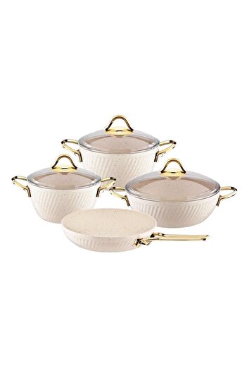 Özkent K-584 Granite 7 Piece Casserole and Pot Set Cream