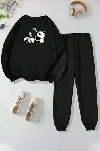 uyguntarz Σετ φόρμας Unisex Sleepy Panda Printed Crew Neck