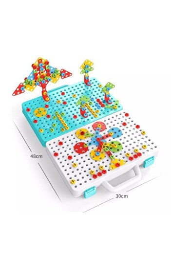 Depomiks Avm 3d Puzzle Çantalı Pilli Matkap Mozaik Hayvanlar Puzzle Eğitici Yapı Oyuncakları Renkli Ahşap Küpler