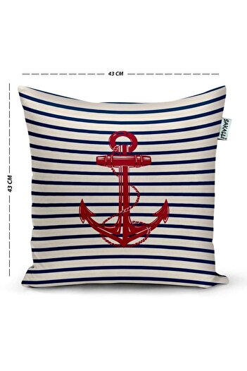 Sakallı Anchor Pattern 3D Digital Printed Decorative Throw Pillow Cover