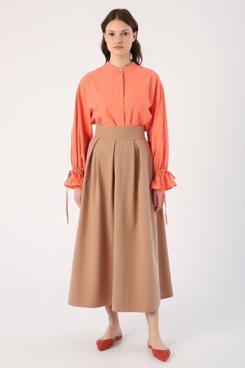 ALLDAY Camel Comfortable Fit Pleated Zipper Skirt