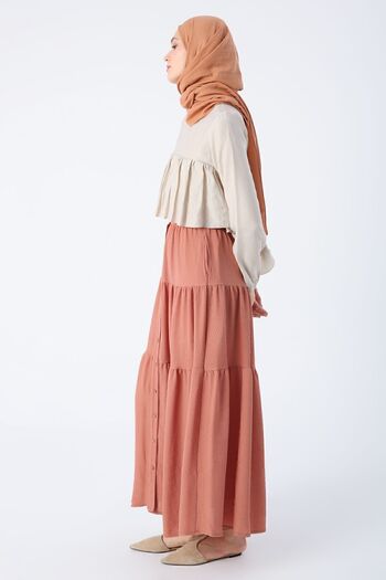 ALLDAY Salmon Buttoned Frilly Wrap Skirt with Elastic Waist