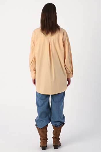 ALLDAY Bej Oversize Kol Pile Detaylı Gömlek Tunik