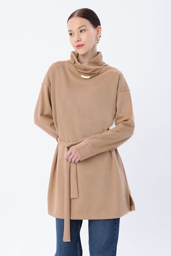 ALLDAY Beige Belted Turtleneck Tunic