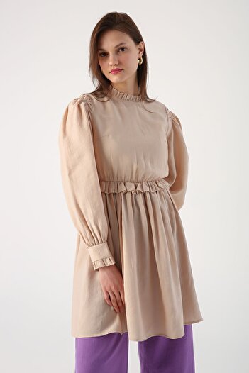 ALLDAY Beige Ruffle Detailed Tunic with Gathered Waist