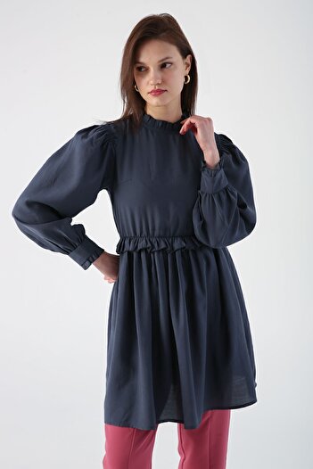 ALLDAY Navy Blue Ruffle Detailed Tunic with Gathered Waist